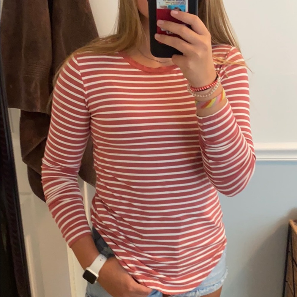 Striped orange/ white long sleeve t shirt